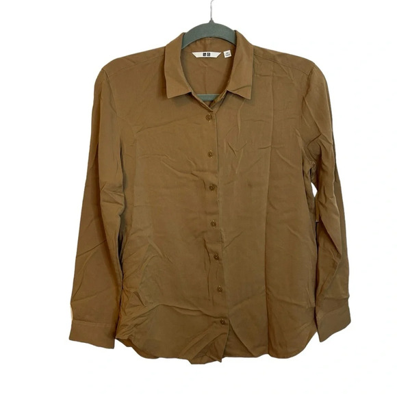 Uniqlo Tan Neutral Button Down Shirt - Picture 1 of 5